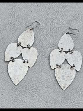 Marcia Moran Textured Silver-Tone Triple Leaf Drop Earrings